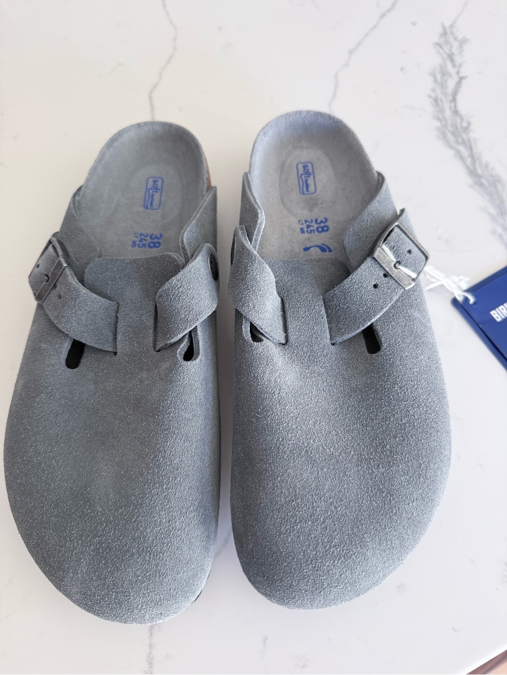 Birkenstock Grey Suede Slip-On Mules with Buckle